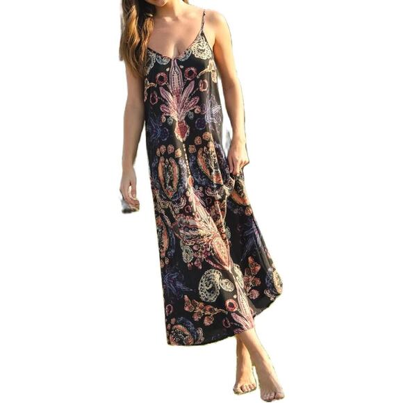 Aakaa Multicolor Paisley Midi Cowl Neck Slip Dress Size M - Picture 1 of 14